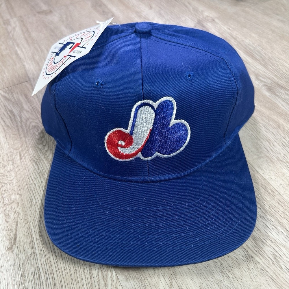 VTG Montreal Expos Snapback Hat NWT MLB Baseball Signatures Blue Plain Logo Cap